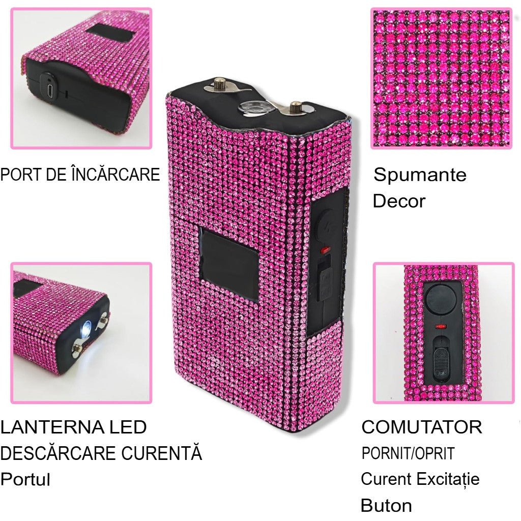 Electrosoc de autoaparare compact si portabil cu lanterna LED ultra - luminoasa - DivaShield