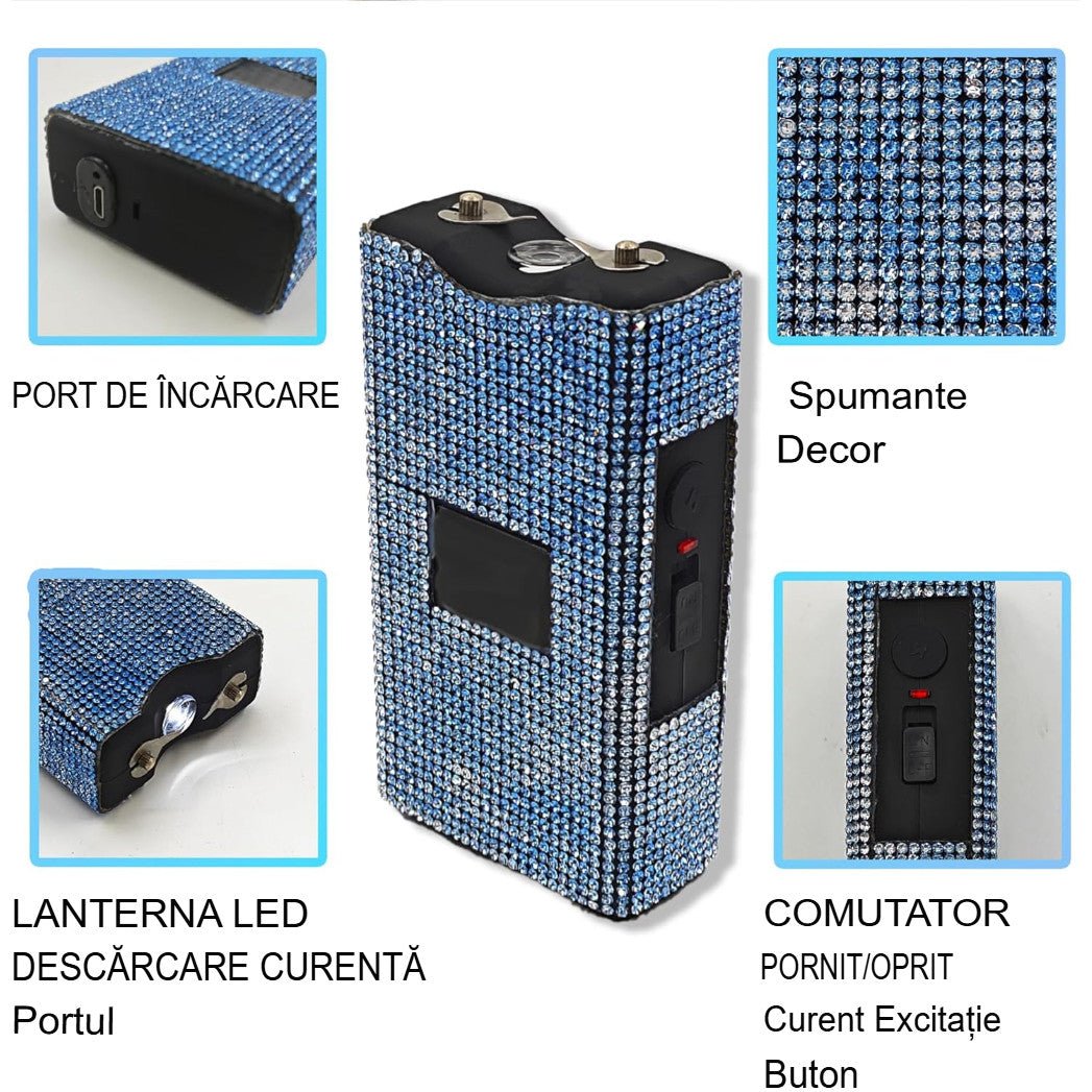 Electrosoc de autoaparare compact si portabil cu lanterna LED ultra - luminoasa - DivaShield